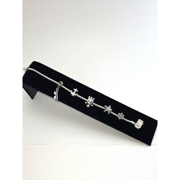 Silver Tone Nautical Ship Anchor Sunglasses Turtle Charm Bracelet 7.5 inches B#6 - Picture 6 of 7
